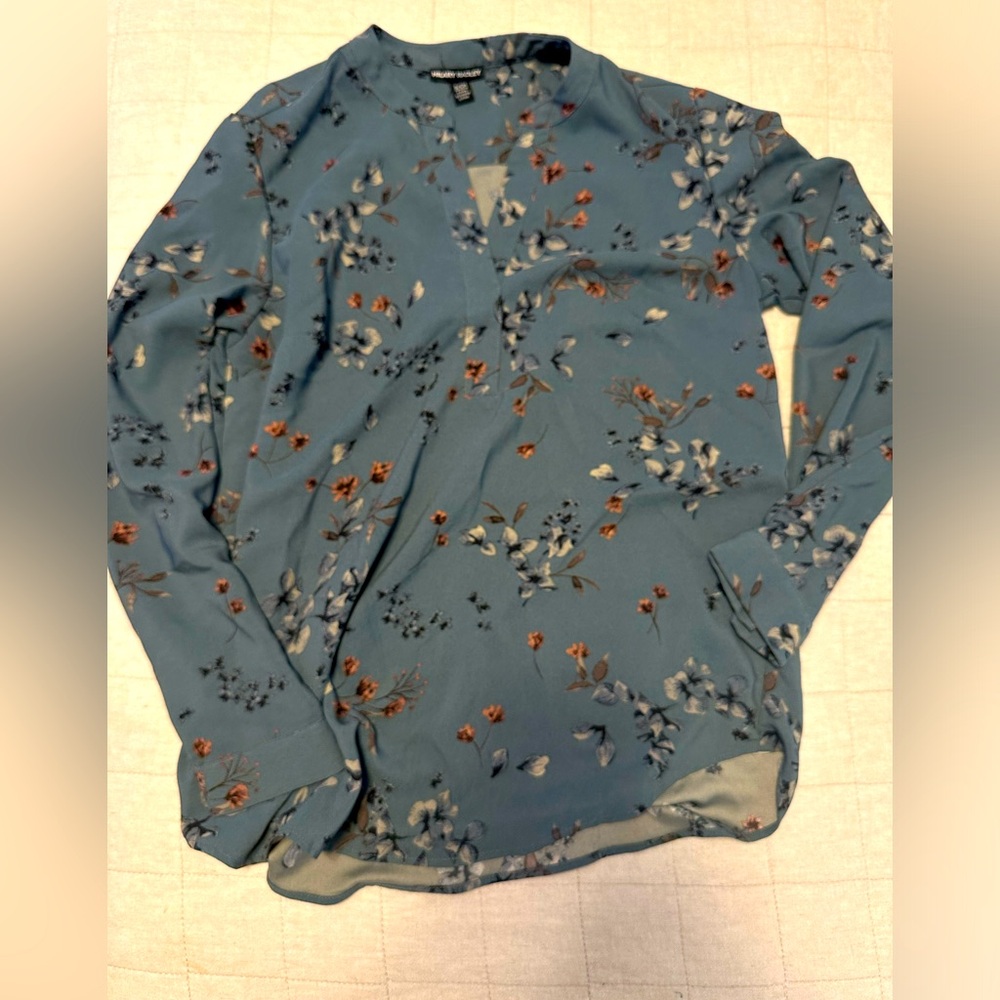 Hilary Radley dusky blue long sleeve blouse